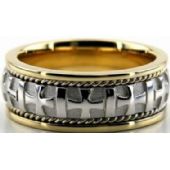 14k Gold Two Tone 8mm Handmade Wedding Band Cross Design 036