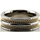 14k Gold Two Tone 8mm Handmade Wedding Band Rope Design 021