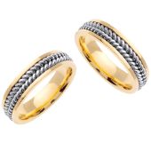 18K Gold 6mm Handmade Two Tone His and Hers Wedding Bands Set 165