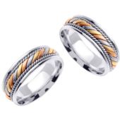 950 Platinum & 18K Gold 7mm Handmade Tri-Color His and Hers Wedding Bands Set 168