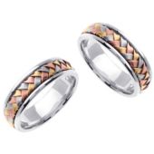 14k Gold 7mm Handmade Tri-Color His and Hers Wedding Bands Set 169