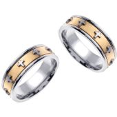 14K Gold 7mm Handmade Cross His and Hers Wedding Bands Set 170