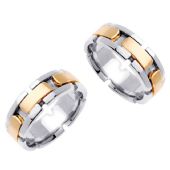 18k Gold 8mm Handmade Two Tone His and Hers Wedding Bands Set 178
