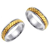 950 Platinum & 18K Gold 7mm Handmade His and Hers Yellow Gold Braid Wedding Rings Set 176