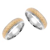 14k Gold 7mm Handmade Two Tone His & Hers Wedding Rings Set 179