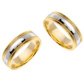 14k Gold 7mm Handmade Two Tone His and Hers Wedding Bands Set 180