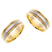 14k Gold 7mm Handmade His and Hers Two Tone Wedding Bands Set 183