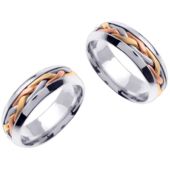 14K Gold 7mm Handmade Tri-Color Braid His and Hers Wedding Bands Set 184