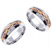 18K Gold 7mm Handmade Tri-Color Braid His and Hers Wedding Bands Set 184