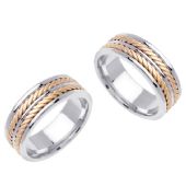 14K Gold 8mm Handmade Double Braid His and Hers Wedding Band Set 185