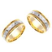 18k Gold 7.5mm Handmade Two Tone Hammered His and Hers Wedding Bands Set 186