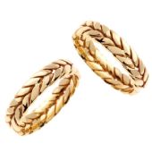 14K Gold 6mm Handmade Braid His and Hers Wedding Bands Set 189