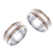 14k Gold 8mm Handmade Two Tone His and Hers Wedding Bands Set 192