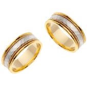 18k Gold 8mm Handmade Two Tone His and Hers Wedding Bands Set 193