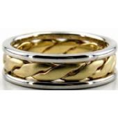 18K Gold Two Tone 6.5mm Handmade Wedding Band Center Braid 008