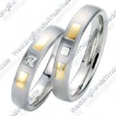 14k Gold 5mm Geometric His & Hers Two Tone 0.05ctw Diamond Wedding Band Set 237