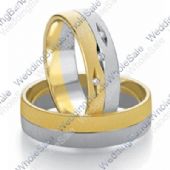 14k White & Yellow Gold 7mm Flat 0.03ct His & Hers Wedding Rings Set 241