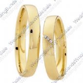 14k Yellow Gold 4mm Flat 0.03ct His & Hers Wedding Rings Set 246