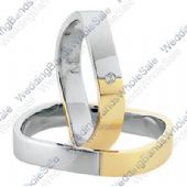 14k Yellow and White Gold Flat 5mm His & Hers Two Tone 0.03ctw Diamond Wedding Band Set 254