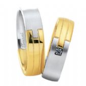 18k Two-Tone Yellow & White Gold Jigsaw 6mm His & Hers 0.03ctw Diamond Wedding Band Set 267