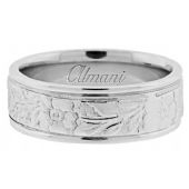 14K White Gold 7mm Antique Wedding Band Comfort Fit AWB101414KW