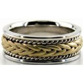 18k Gold Two Tone 8mm Handmade Wedding Band Braid Design 020