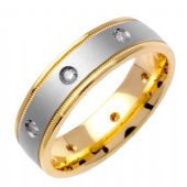 14k Gold Round Brilliant Bezel Set 6mm Comfort Fit Two Tone Diamond Band 0.16ctw 1242