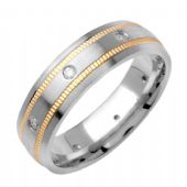 14k Gold Round Brilliant Bezel Set 6mm Comfort Fit Two Tone Diamond Band 0.16ctw 1243