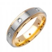 14k Gold Round Brilliant Bezel Set 6mm Comfort Fit Two Tone Diamond Band 0.16ctw 1244