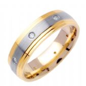 14k Gold Round Brilliant Bezel Set 6.5mm Comfort Fit Two Tone Diamond Band 0.16ctw 1241