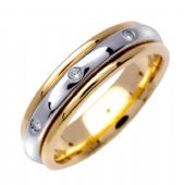 14k Gold Round Brilliant Bezel Set 6mm Comfort Fit Two Tone Diamond Band 0.16ctw 1249