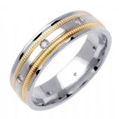 14k Gold Round Brilliant Bezel Set 7.5mm Comfort Fit Two Tone Diamond Band 0.16ctw 1251