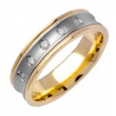 18k Gold Round Brilliant Bezel Set 7mm Comfort Fit Two Tone Diamond Band 0.15ctw 1245