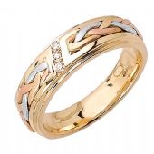 14k Gold Round Brilliant Channel Set 6mm Tri Color Wedding Band 0.06ctw 1253