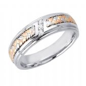 14k Gold Round Brilliant Channel Set 6mm Tri Color Wedding Band 0.06ctw 1254