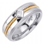 14k Gold Princess Cut Bezel Set 7.5mm Shiny Two Tone Diamond Band 0.10ctw 1255