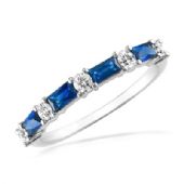 14K Gold Diamond Anniversary Wedding Ring 4 Blue Baguette Sapphires and 5 Round Brilliant 0.57ctw