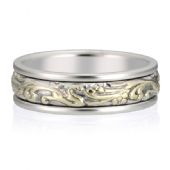 14K Gold 7mm Two Tone Almani Antique Wedding Band Floral Vine Design