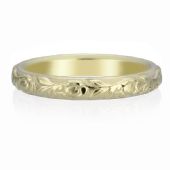 14K Yellow Gold 3mm Almani Antique Wedding Band Root Petal Design