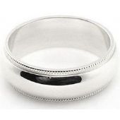 14k White Gold 6mm Milgrain Wedding Band Medium Weight