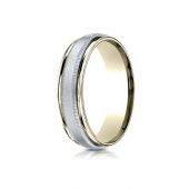 14k Two-Toned 6mm Comfort-Fit Satin Finish Carved Design Band with Milgrain.