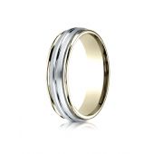 14k Two-Toned 6mm Comfort-Fit High Polished Center Cut Carved Design Band