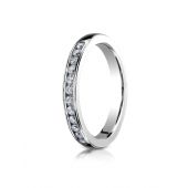 18K White Gold 3mm High Polished Channel Set 12-Stone Diamond Ring (.24ct)