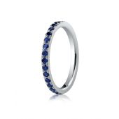 18K White Gold 2mm Pave Set  Blue Sapphire Eternity Ring