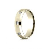 18k Yellow Gold 6mm Comfort-Fit High Polish Edge Satin Center Burnish Set 8 Stone Diamond Eternity Ring (.32ct)