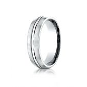 14k White Gold 6mm Comfort-Fit Satin-Finished with High Polished Center Carved Design Band