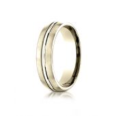 18k Yellow Gold 6mm Comfort-Fit Satin-Finished with High Polished Center Cut Carved Design Band