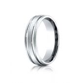14K White Gold 6mm Comfort-Fit Satin Finished with Parallel Grooves Carved Design Band