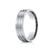 14k White Gold 6mm Comfort-Fit Satin-Finished with Parallel Center Cuts Carved Design Band
