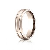 14K Rose Gold 6mm ComfortFit Satin-Finished with Parallel Grooves Carved Design Band